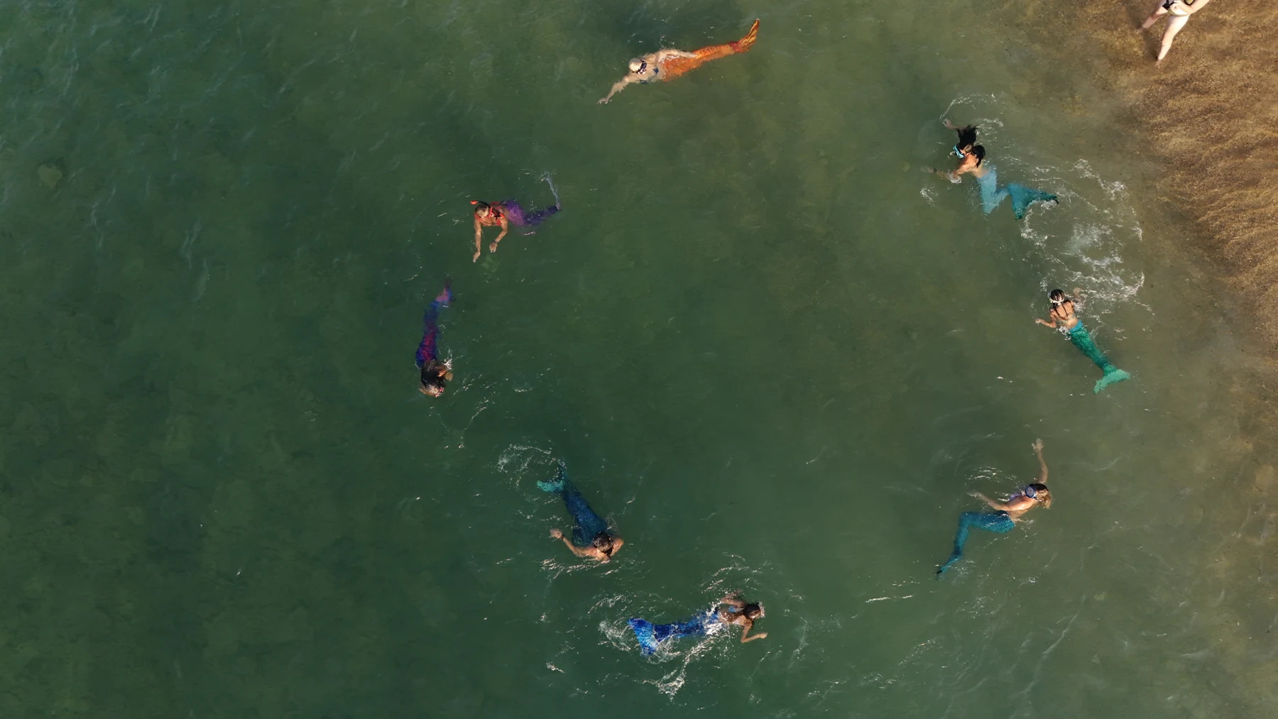Aerial mermaid photography with friends together